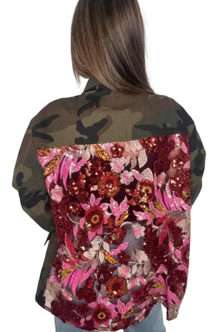 Camo Jacket with Mesh Sequins Contrast