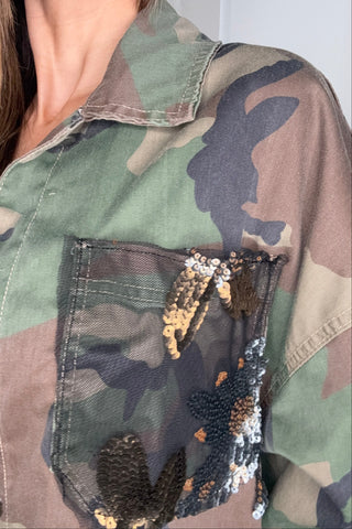 Camo Gold Floral Sequin Shacket - Born To Glam
