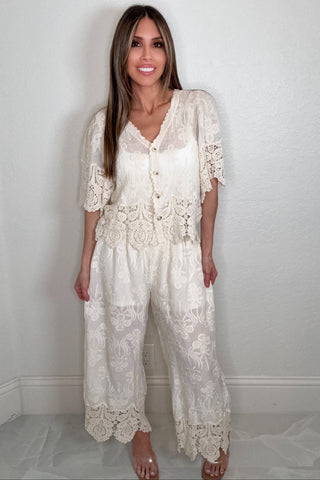 Natural Crochet Flowy Pants