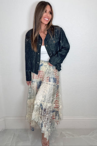 Navy Denim Embellished Jacket