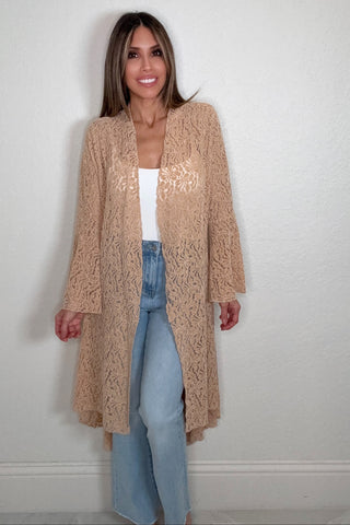 Taupe High-Low Lace Cardigan