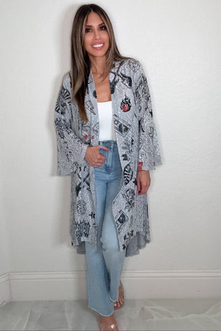 Gray Rock and Roll High-Low Lace Cardigan