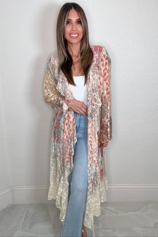 Style the Pink Floral Sparkle Duster exclusively at Born To Glam