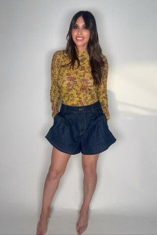 Yellow Mock Neck Ruching Top - Born To Glam