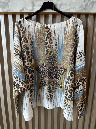 Leopard Star Print Knit Sweater