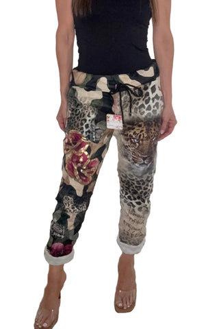 Camo Leopard Print Metallic Jogger - Born To Glam