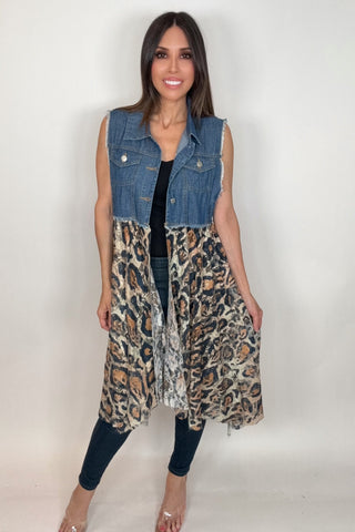 Cropped Denim Leopard Vest - Born To Glam