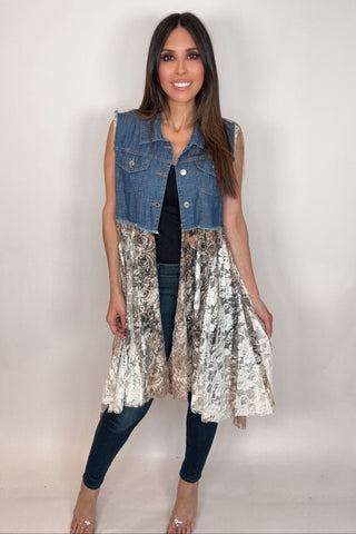Cropped Denim Taupe Vest - Born To Glam