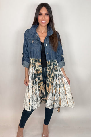 Cropped Denim Leopard Lace Jacket - Born To Glam