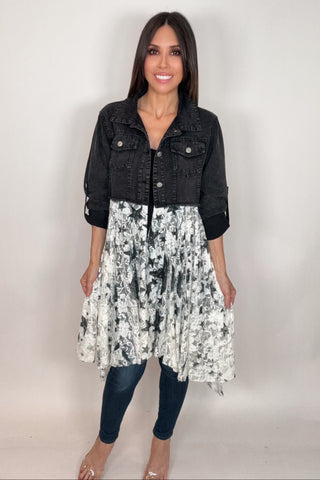 Cropped  Black Denim Star Jacket - Born To Glam