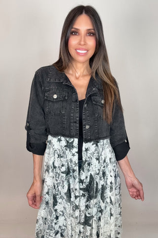 Cropped  Black Denim Star Jacket - Born To Glam