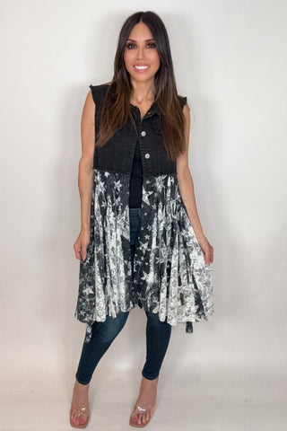 Cropped Black Denim Star Vest - Born To Glam