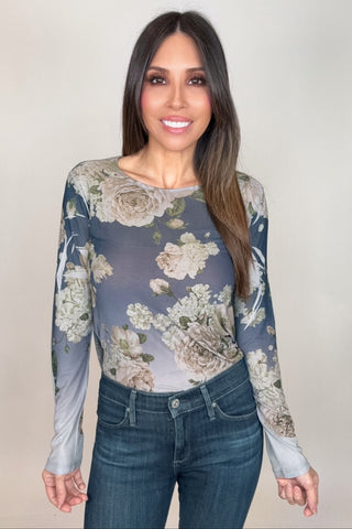 Navy Flower Mesh Top - Born To Glam