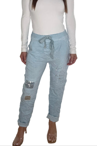 Light Blue Sequin Patch Jogger