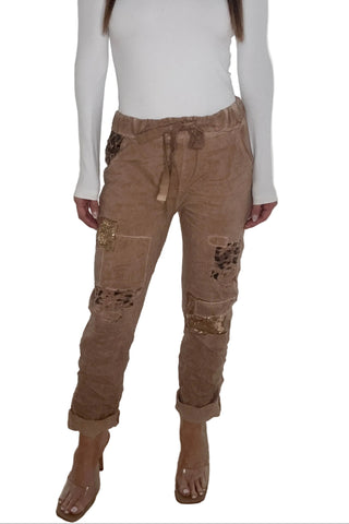 Camel Leopard Print Patch Jogger - Born To Glam