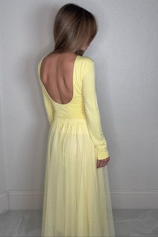 Style the Yellow Open Back Long Sleeve Top exclusively at Born To Glam