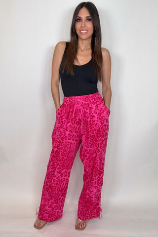 Pink Leopard Print Elastic Waist Jogger Pants - Born To Glam