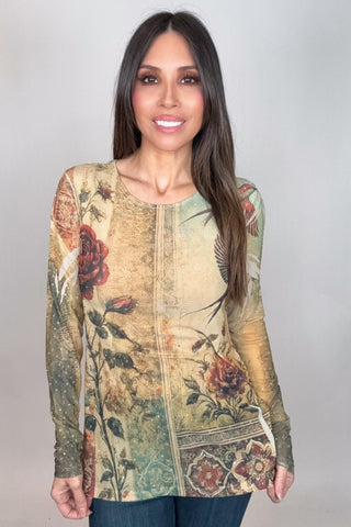 Sparkly Vintage Bird Mesh Top - Born To Glam