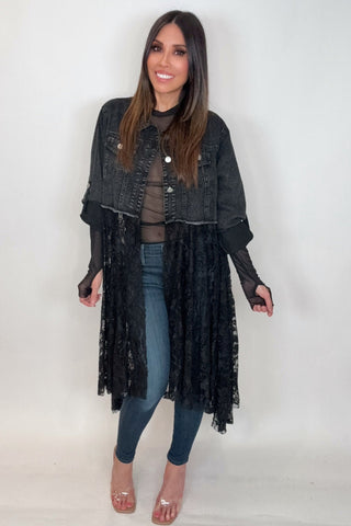 Cropped  Black Denim Lace Jacket - Born To Glam