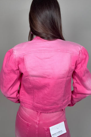 Razberry Pink Puff Sleeve Denim Jacket - Born To Glam