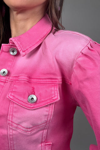 Razberry Pink Puff Sleeve Denim Jacket - Born To Glam