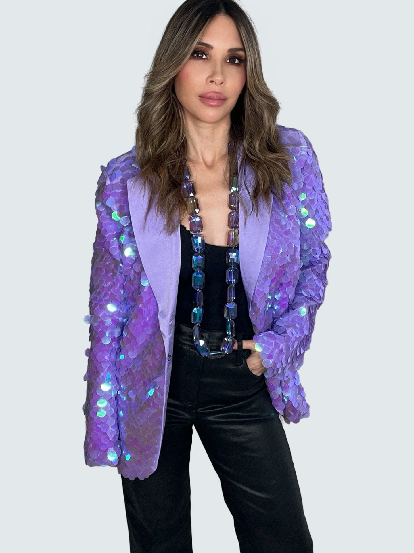 Purple Sequin Oversized Blazer