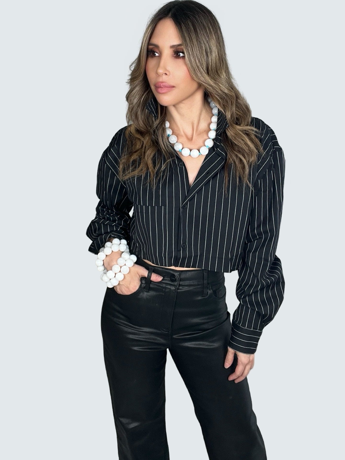 Pinstripe Poplin Cropped Shirt