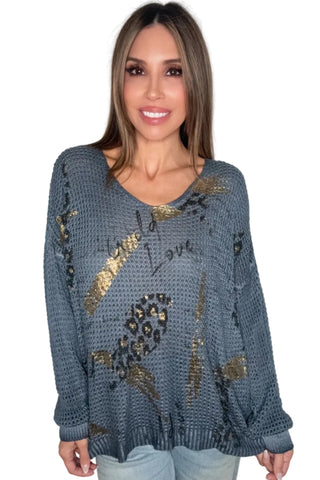Denim Blue Wild Love Waffle Knit - Born To Glam