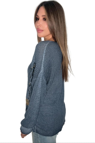 Denim Blue Wild Love Waffle Knit - Born To Glam