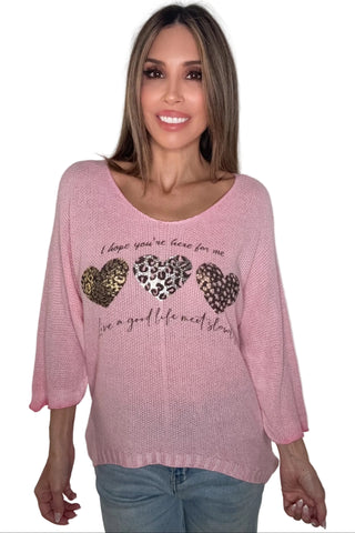 Pink Triple Foil Heart Sweater Top