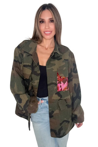 Camo Jacket with Mesh Sequins Contrast - Born To Glam