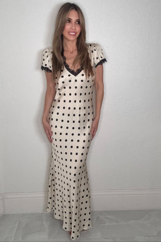 Lace V Neck Collar Polka Dot Dress