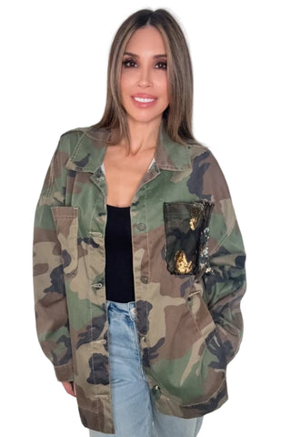 Camo Gold Floral Sequin Shacket - Born To Glam