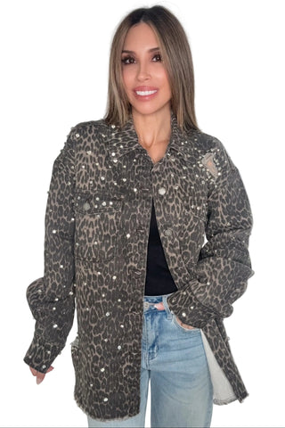 Printed Rhinestone Denim Jacket