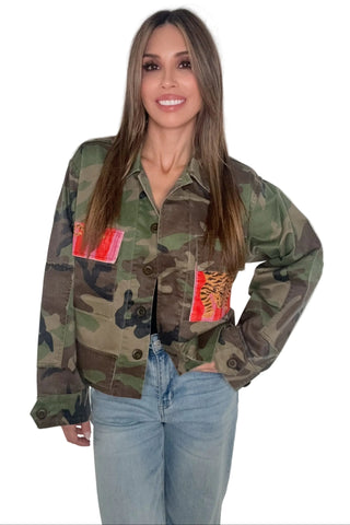 Camo & Tiger Print Cropped Jacket