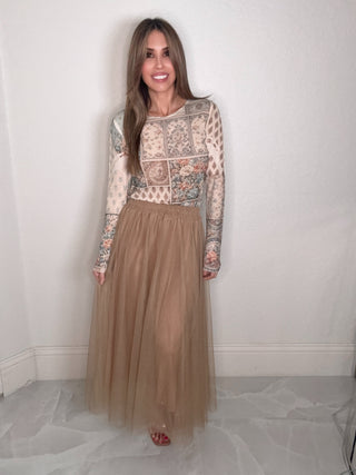 Style the Tulle Pleated Midi Skirt exclusively at Born To Glam