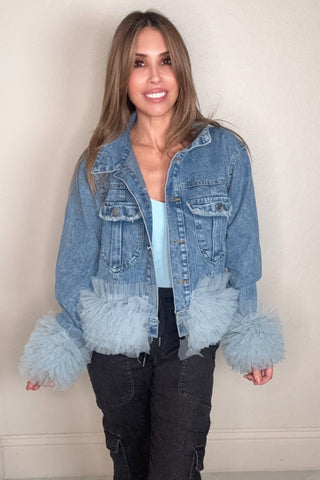 Blue Ruffle Denim Statement Jacket - Born To Glam