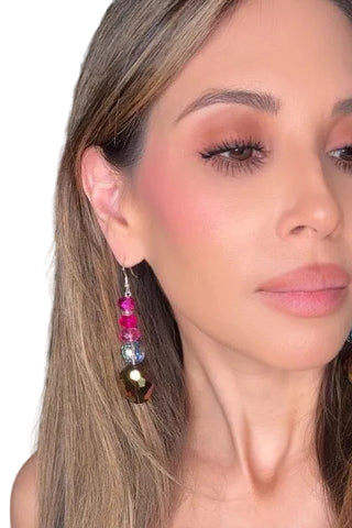 Pink Purple Oval Drop Earring