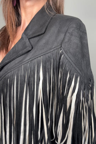 Black Multi Color Fringe Open Front Jacket - Born To Glam
