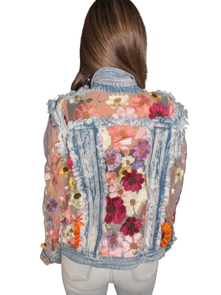 Denim Floral Mesh Denim Jacket