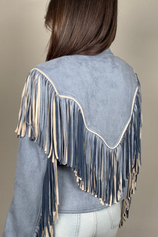 Blue Faux Suede 2 Tone Fringe Jacket - Born To Glam