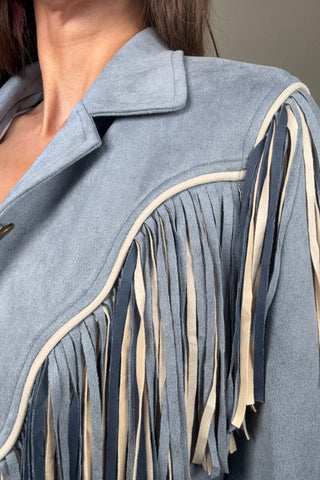 Blue Faux Suede 2 Tone Fringe Jacket - Born To Glam