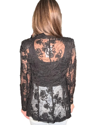 Black Floral Mesh Sequin Blazer