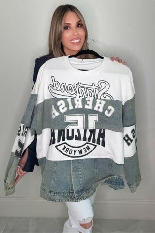 Half Denim Sporty Sweatshirt