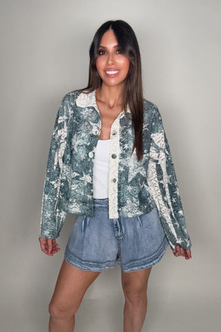 Blue Star Cropped Sequin Button-Up Jacket - Born To Glam