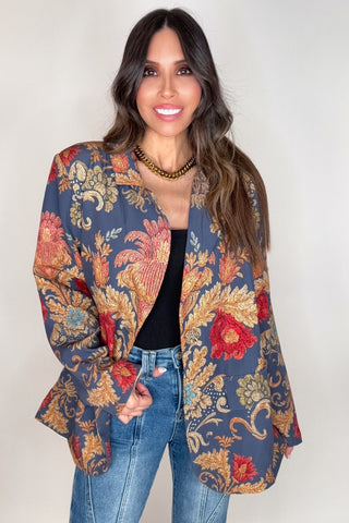 Imperial Indigo Brocade Blazer - Born To Glam