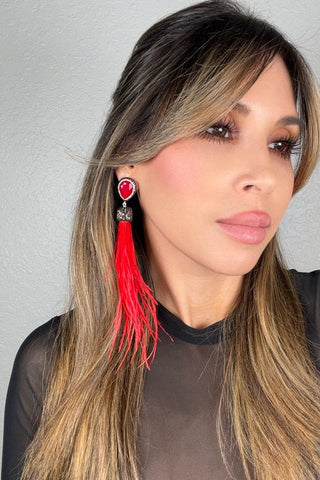 Feather Gemstone 925 Sterling Silver Statement Earring - Born To Glam