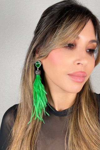 Feather Gemstone 925 Sterling Silver Statement Earring - Born To Glam