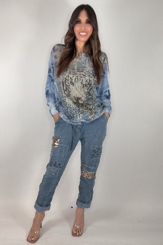 Denim Blue Safari Glam Jogger - Born To Glam
