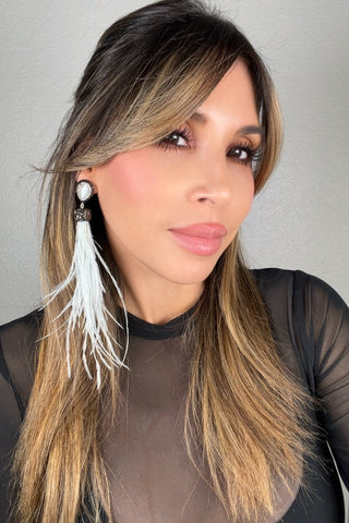 Feather Gemstone 925 Sterling Silver Statement Earring - Born To Glam